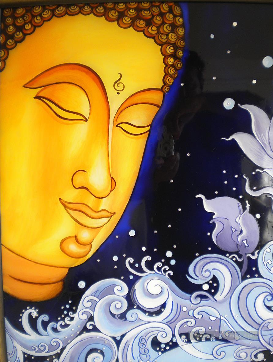 Tête de Bouddha dans les vagues bouddhisme Peintures à l'huile